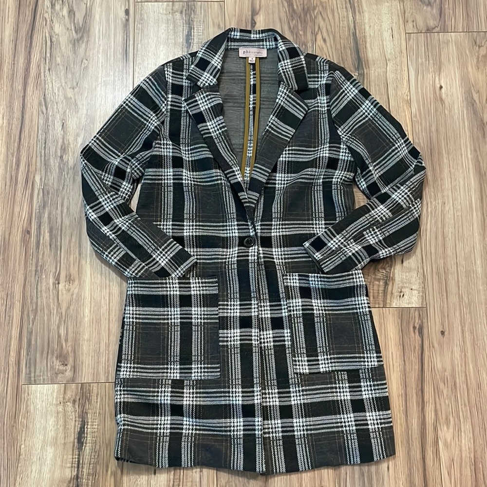 Philosophy Plaid Double Breasted Long Jacket size Small